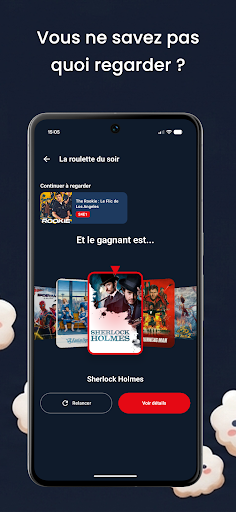 Capture d'écran NextWatch — roulette du soir pour choisir quoi regarder